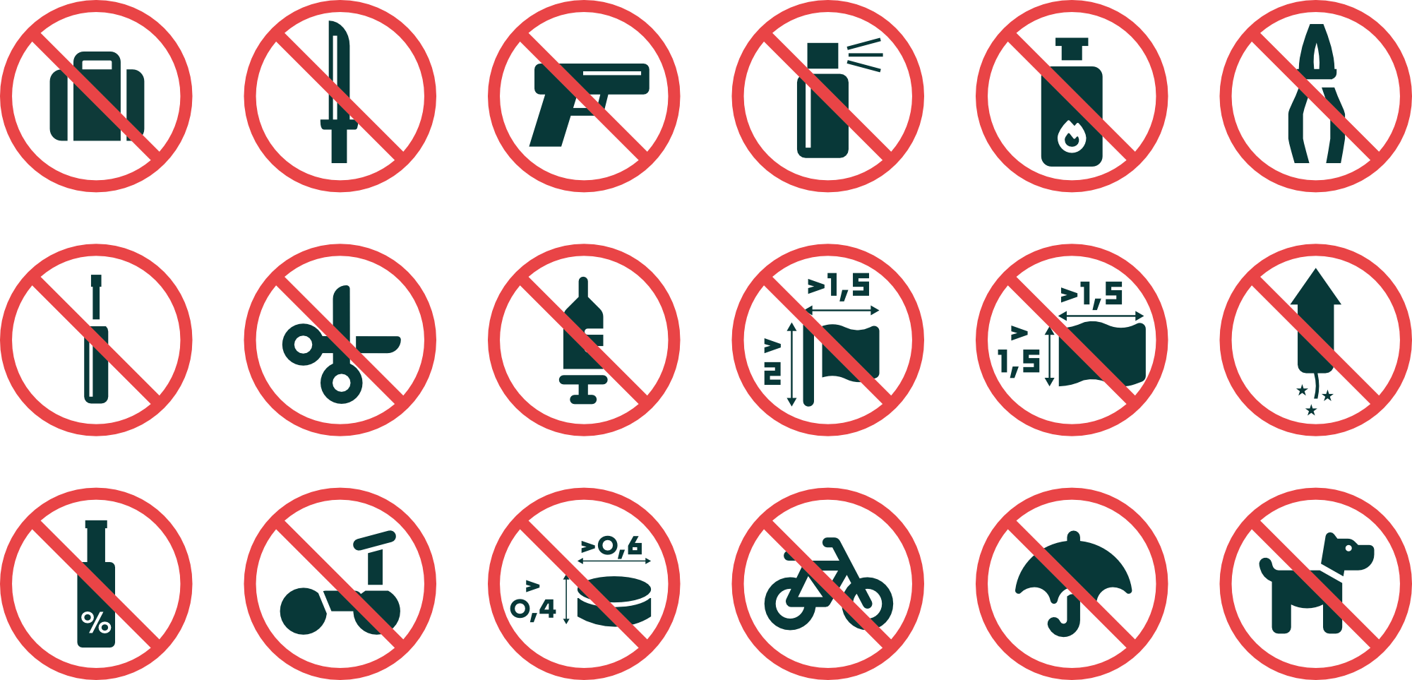 Icons showing progibited items